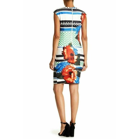 Eci Women's Red Print Scuba Cut out Sleeveless Shift Dress Size 8 - Picture 8 of 10